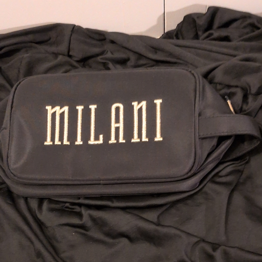 Milani Black Travel Cosmetic Bag with White Logo